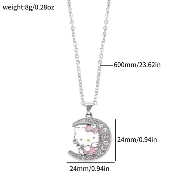Hello Kitty Silver& Pink Crescent Moon Pendant Necklace - Picture 4 of 8